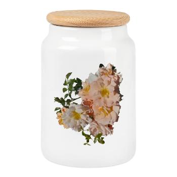 Bouquet de roses pêche Premium / Roses de thé - Boîte à biscuits avec couvercle en bois - blanc - Devant