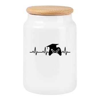 Game Developer Heartbeat - Cookie Jar with Wooden Lid - white - Front