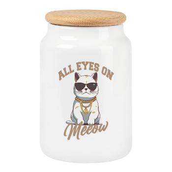 Tous les yeux sur le chat avec des lunettes de soleil - Boîte à biscuits avec couvercle en bois - blanc - Devant