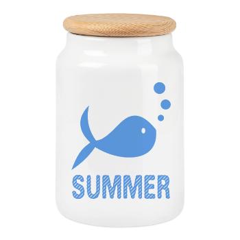 POISSON. PLAGE. MER. SURF. OCEAN. HUMOUR. VACANCES - Boîte à biscuits avec couvercle en bois - blanc - Devant