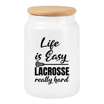 Lacrosse Motivationsspruch - Keksdose mit Holzdeckel - Weiß - Vorne