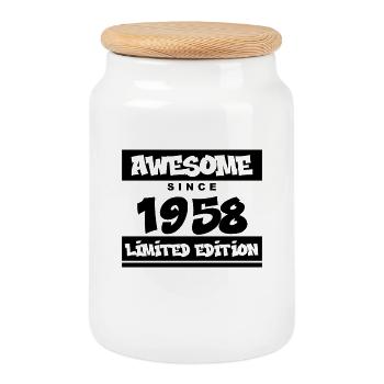 1958 - Jahrgang 1958 - Fantastisch seit 1958 - Keksdose mit Holzdeckel - Weiß - Vorne