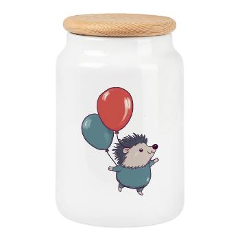 Kleiner Igel mit Luftballons - Keksdose mit Holzdeckel - Weiß - Vorne