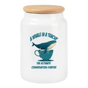 Wal in Teetasse conversation starter - Keksdose mit Holzdeckel - Weiß - Vorne