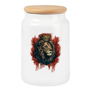 Le Roi Lion avec couronne - Boîte à biscuits avec couvercle en bois - blanc - Devant