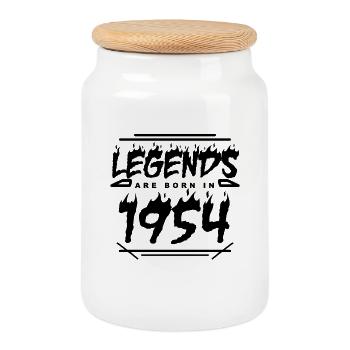 1954 - Né en 1954 - Construit en 1954 - Boîte à biscuits avec couvercle en bois - blanc - Devant