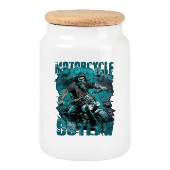 Outlaw Motorcycle Biker - Keksdose mit Holzdeckel - Weiß - Vorne