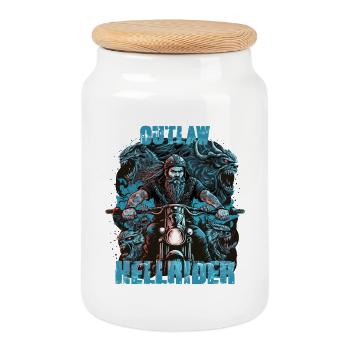 Outlaw Hellrider Motorcyclist - Cookie Jar with Wooden Lid - white - Front