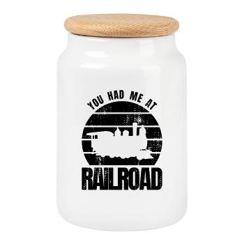 Railwayman saying - Cookie Jar with Wooden Lid - white - Front