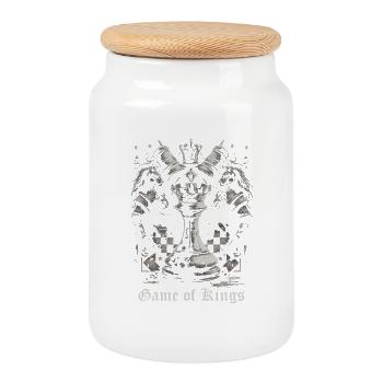 Chess pieces with lettering - Cookie Jar with Wooden Lid - white - Front