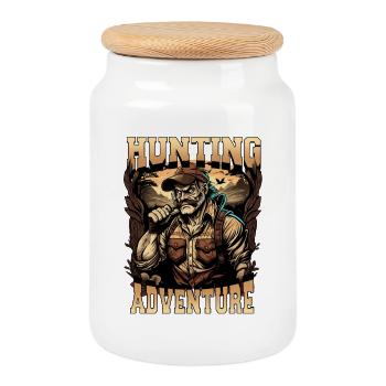 Des chasseurs à l’aventure - Boîte à biscuits avec couvercle en bois - blanc - Devant