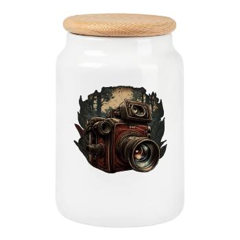 Caméra dans la forêt - Boîte à biscuits avec couvercle en bois - blanc - Devant