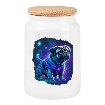 Mystical Pug Dog - Cookie Jar with Wooden Lid - white - Front