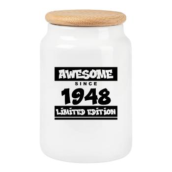 1948 - Born 1948 - Fantastic since 1948 - Cookie Jar with Wooden Lid - white - Front