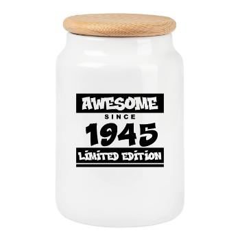 1945 - Born 1945 - Fantastic since 1945 - Cookie Jar with Wooden Lid - white - Front
