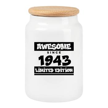 1943 - Born 1943 - Fantastic since 1943 - Cookie Jar with Wooden Lid - white - Front