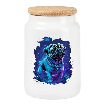 Mystical Cute Pug Dog - Cookie Jar with Wooden Lid - white - Front