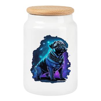 Neon Mops Hund Mitternachtszauber - Keksdose mit Holzdeckel - Weiß - Vorne