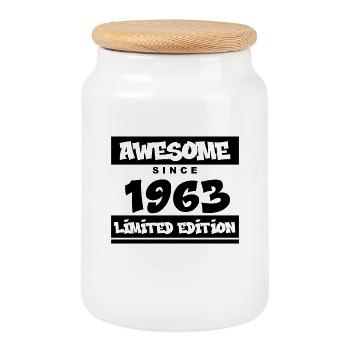 1963 - Jahrgang 1963 - Fantastisch seit 1963 - Keksdose mit Holzdeckel - Weiß - Vorne