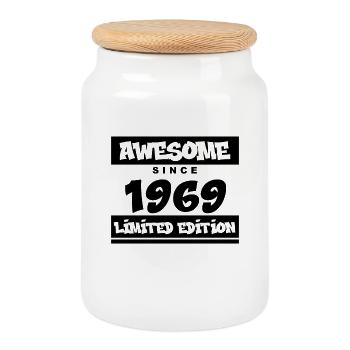 1969 - Né en 1969 - Fantastique depuis 1969 - Boîte à biscuits avec couvercle en bois - blanc - Devant