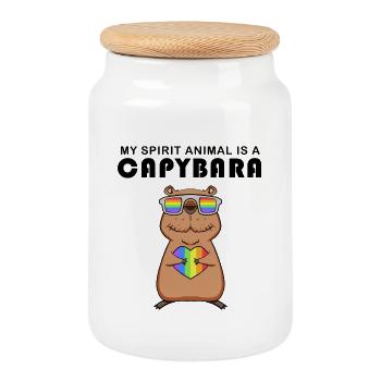 Capybara Wasserschwein Capybaras - Boîte à biscuits avec couvercle en bois - blanc - Devant