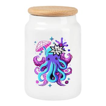 kawaii octopus otaku octopus squid - Cookie Jar with Wooden Lid - white - Front