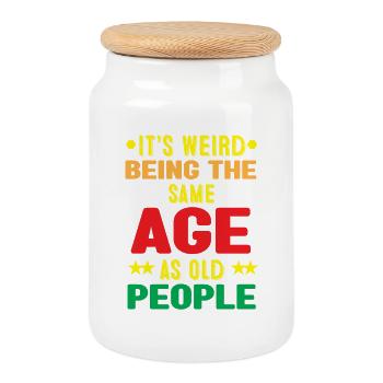 Humorvolles Altersvergleich Grafik T-Shirt - Keksdose mit Holzdeckel - Weiß - Vorne