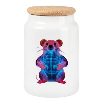Neon-Leuchtender Ratten-Design - Keksdose mit Holzdeckel - Weiß - Vorne