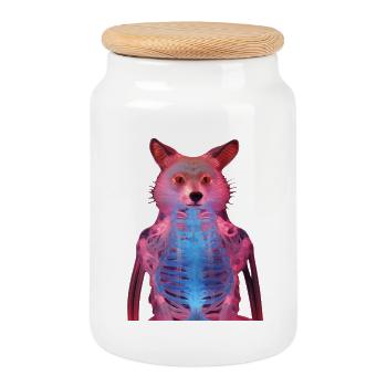 Leuchtender Fuchs mit Neon-Effekt - Keksdose mit Holzdeckel - Weiß - Vorne