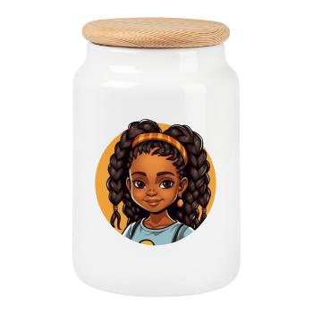 Künstlerische Afro-Braut mit bunten Haaren - Keksdose mit Holzdeckel - Weiß - Vorne