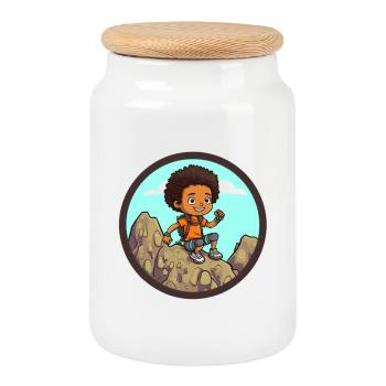Afro Black Kid Young Girl Empowerment Girl - Boîte à biscuits avec couvercle en bois - blanc - Devant