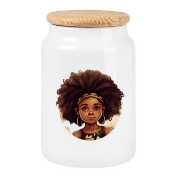 Illustration puissante d’héroïne afro - Boîte à biscuits avec couvercle en bois - blanc - Devant