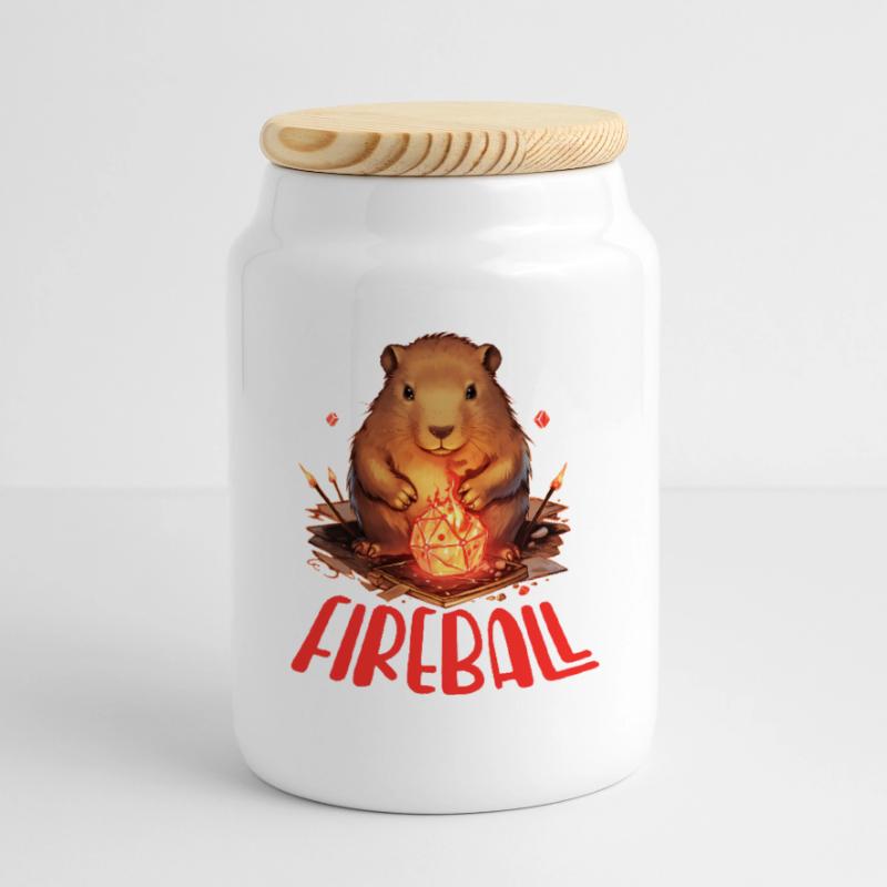 Capybara Mage – Conception de RPG boule de feu Boîte à biscuits avec couvercle en bois