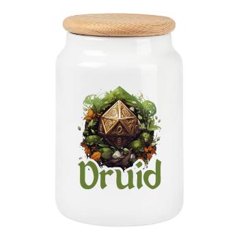 Druide mit W20 – Fantasy RPG Design - Keksdose mit Holzdeckel - Weiß - Vorne