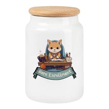 Heroes please enroll here – RPG Design - Cookie Jar with Wooden Lid - white - Front