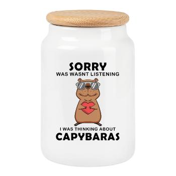 Capybara Wasserschwein Capybaras - Boîte à biscuits avec couvercle en bois - blanc - Devant