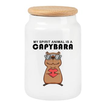 Capybara Wasserschwein Capybaras - Boîte à biscuits avec couvercle en bois - blanc - Devant