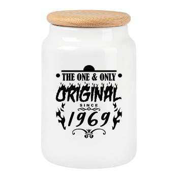 1969 - Né en 1969 - Fantastique depuis 1969 - Boîte à biscuits avec couvercle en bois - blanc - Devant