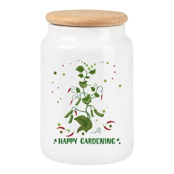 Happy Gardening - Keksdose mit Holzdeckel - Weiß - Vorne
