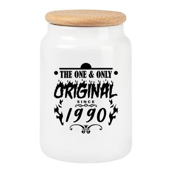 1990 - Year of construction 1990 - Year of construction 1990 - Cookie Jar with Wooden Lid - white - Front