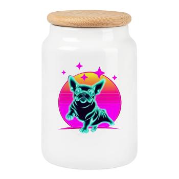 Bulldog français Synthwave Frenchie - Boîte à biscuits avec couvercle en bois - blanc - Devant