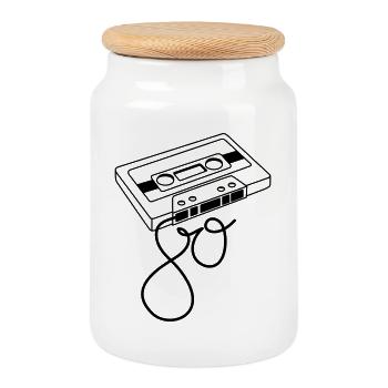 Années 80 - Boîte à biscuits avec couvercle en bois - blanc - Devant