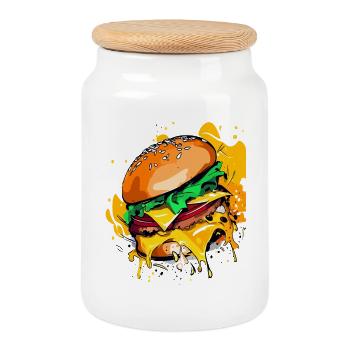 Burger au fromage supplémentaire Cheeseburge - Boîte à biscuits avec couvercle en bois - blanc - Devant