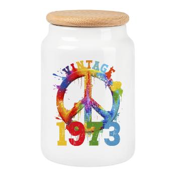 Vintage Peace Regenbogen 1973 Splash - Keksdose mit Holzdeckel - Weiß - Vorne