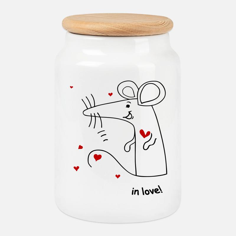 Maus in love - Keksdose mit Holzdeckel - Weiß