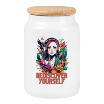 Rediscover Yourself- Trendy Aesthetic Graphic - Keksdose mit Holzdeckel - Weiß - Vorne
