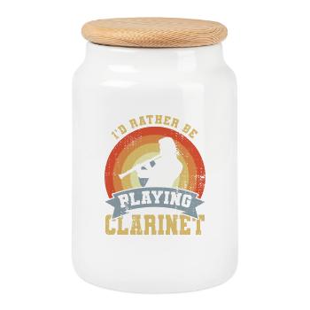 Je préfère jouer de la clarinette - Boîte à biscuits avec couvercle en bois - blanc - Devant
