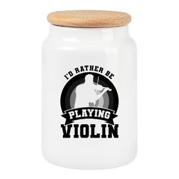 Violinist Saying - Cookie Jar with Wooden Lid - white - Front