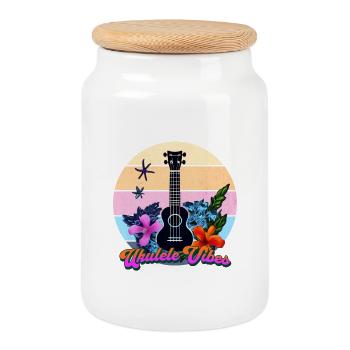 Ukulele Vibes Retro Tropic Circle - Keksdose mit Holzdeckel - Weiß - Vorne
