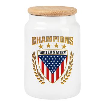 Titel: USA Champions Design Gear American Sports - Keksdose mit Holzdeckel - Weiß - Vorne